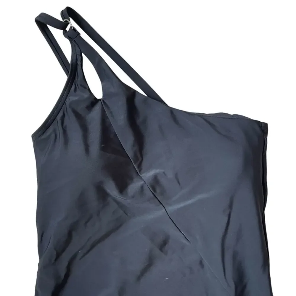 Lands' End Small 6-8 Black‎ 1 Shoulder Tummy Control Full Coverage Swimsuit NWT